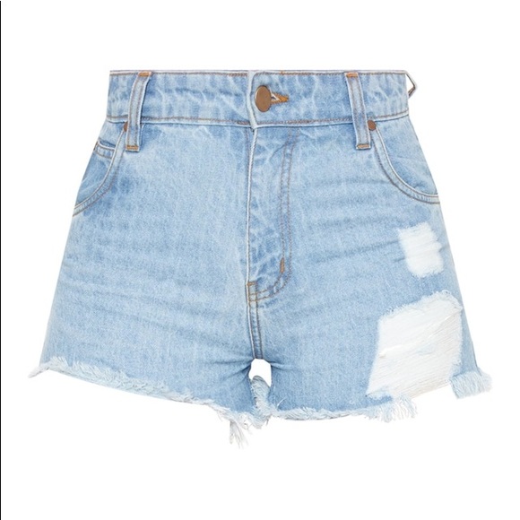 PRETTYLITTLETHING Tall Distressed Denim Shorts - Picture 1 of 3